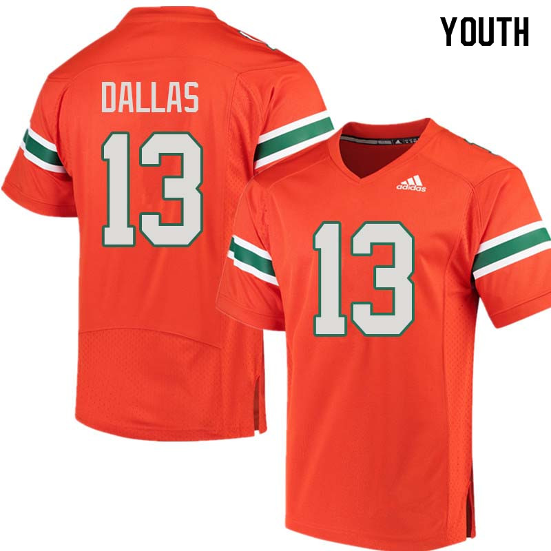 Youth Miami Hurricanes #13 DeeJay Dallas College Football Jerseys Sale-Orange - Click Image to Close